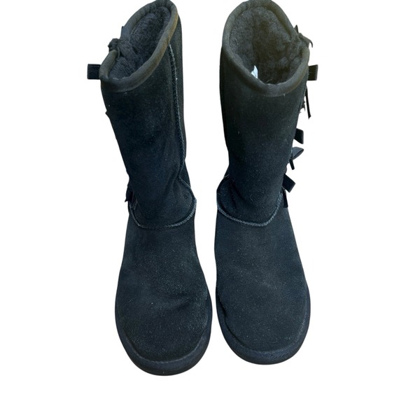 Koolaburra by UGG Short Black Suede Bow Boots Size 4 Shearling Fur Lined - Picture 1 of 10